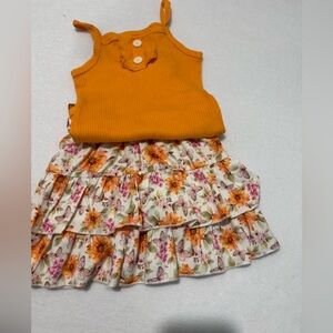 Floral Tiered Skirt with Orange Top
